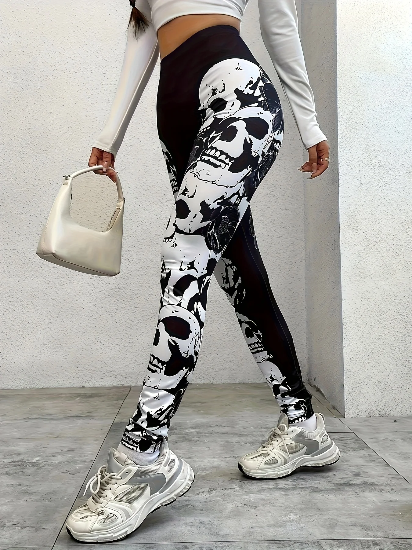 Women's Tight Camouflage Skull Head Digital Print, Casual High-waist Sports Leggings, Comfortable and Suitable for All Seasons