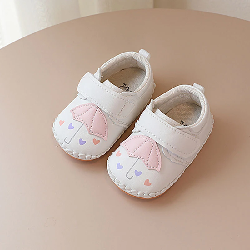 Cute Baby Girl Leather Flats Shoes Infant Umbrella Walker Crib Shoes for Party, Festival, Baby Shower