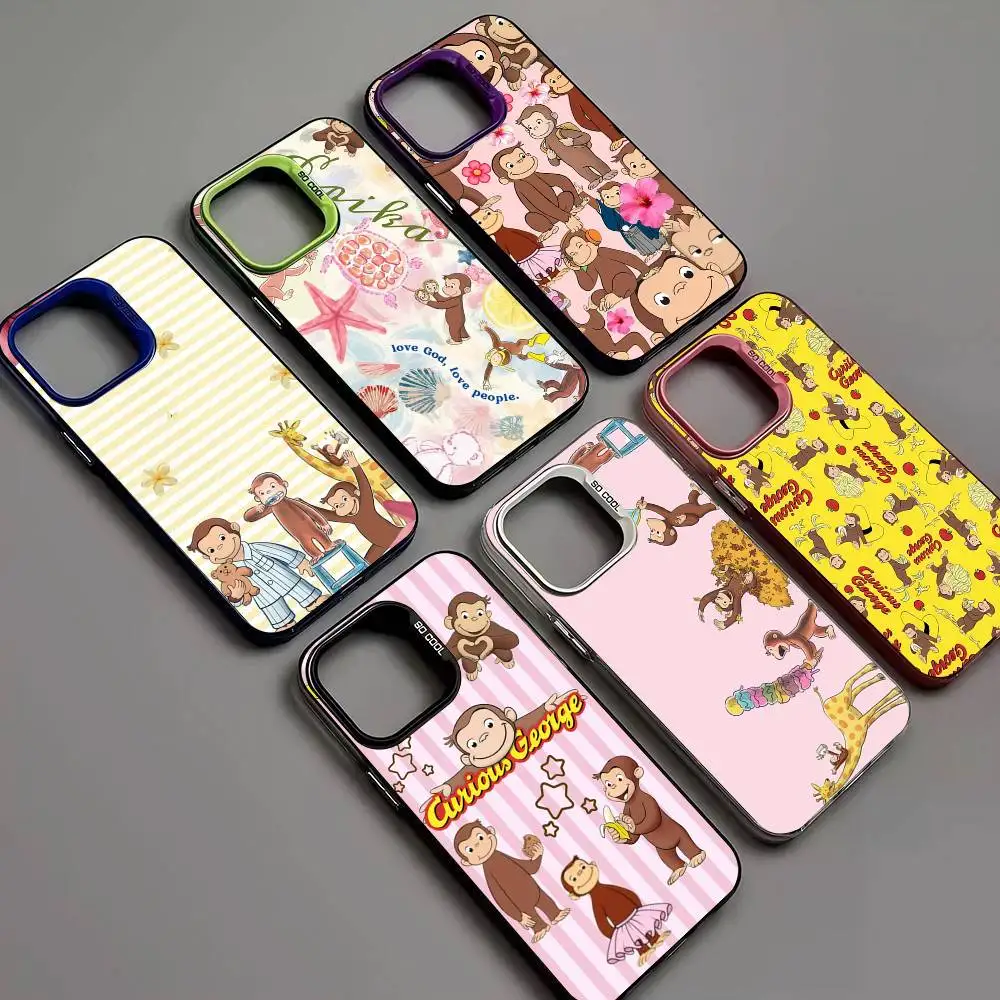 Coque de téléphone Y2K Curious George de luxe pour iPhone 17 16 15 14 13 12 11 Pro Max Plus Pro, coque colorée