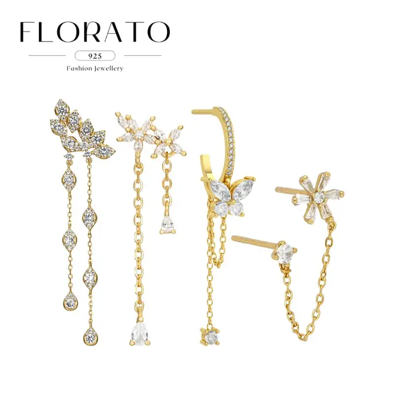 

FLORATO 925 Sterling Silver Ear Needle Crystal Flower Zircon Tassel Chain Earrings For Women Luxury High-end Jewelry Gifts