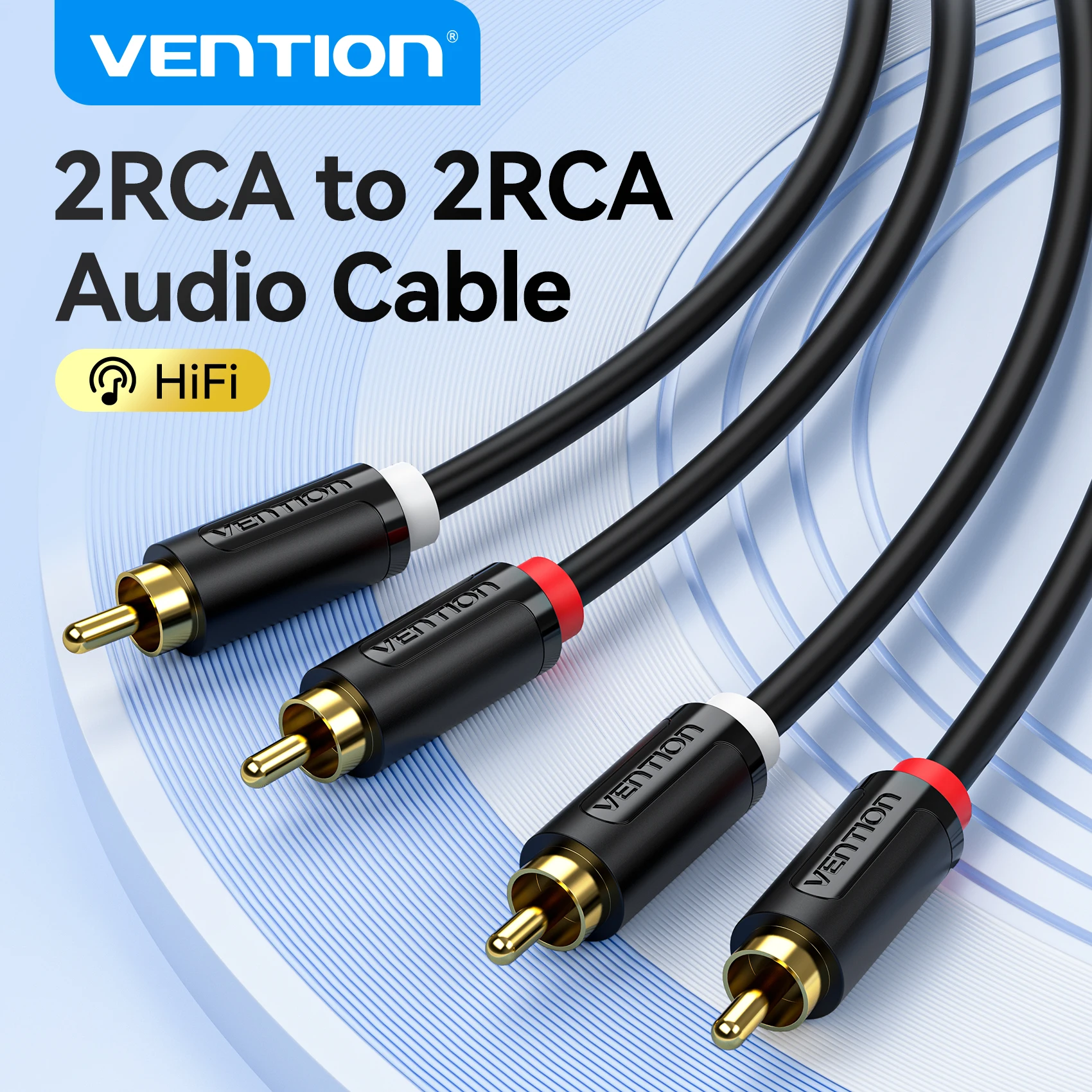 Vention 2 rca para 2 rca cabo macho para macho cabo aux de áudio para hdtv home theater dvd amplificador tv box cabo rca banhado a ouro cabo