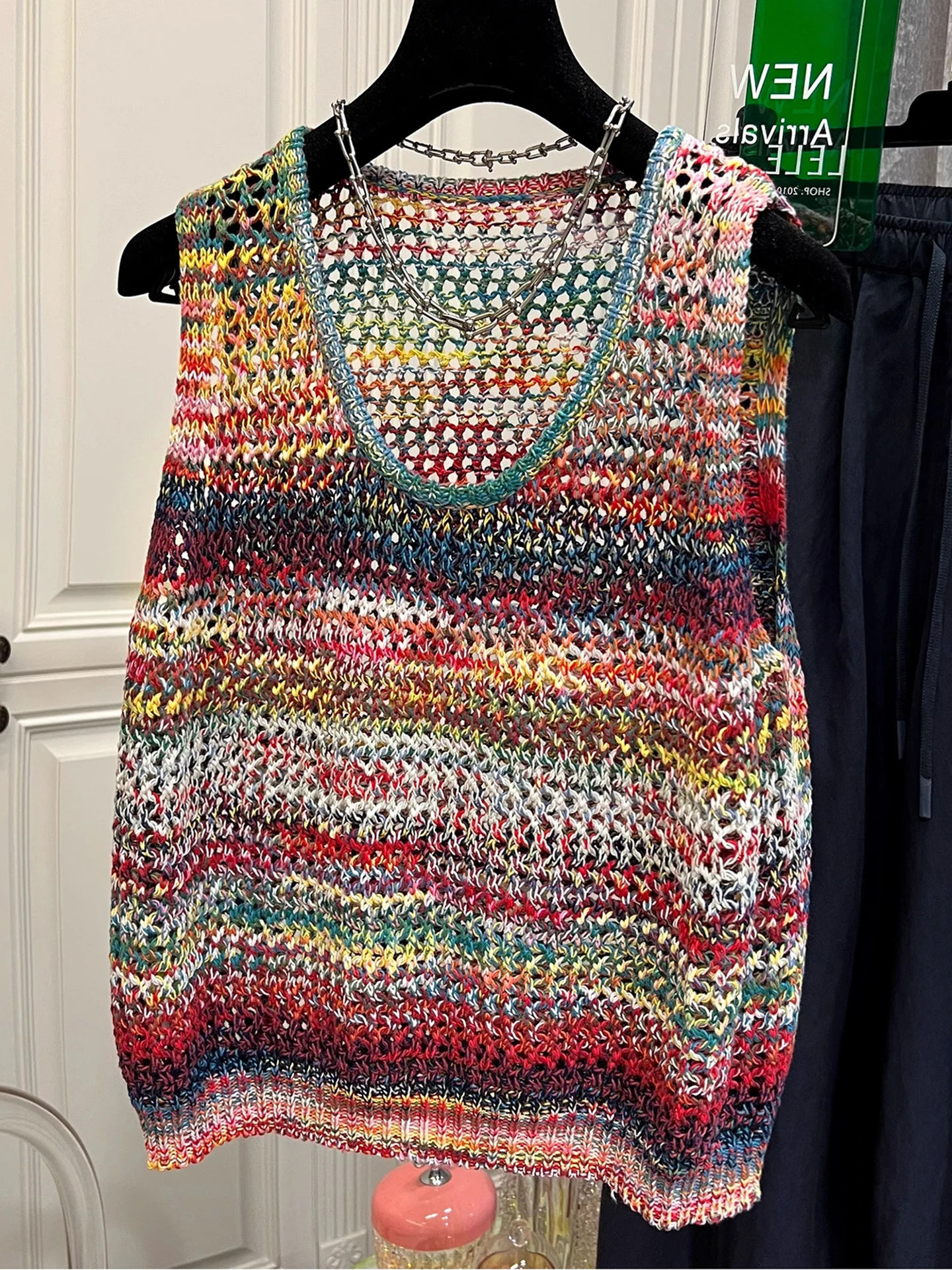 Hollow out Knitted Top Summer Svel Overlap Women's Faion Lazy Sle Vest Slimming Effect Outerwear Casual Wear