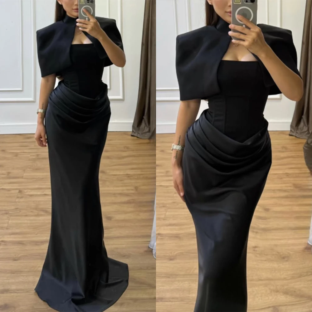 Customized Floor Length Black Half Sleeves Mermaid Vestidos Elegantes Para Mujer Para Una Boda Robe De Soirée Femme Chic فستان
