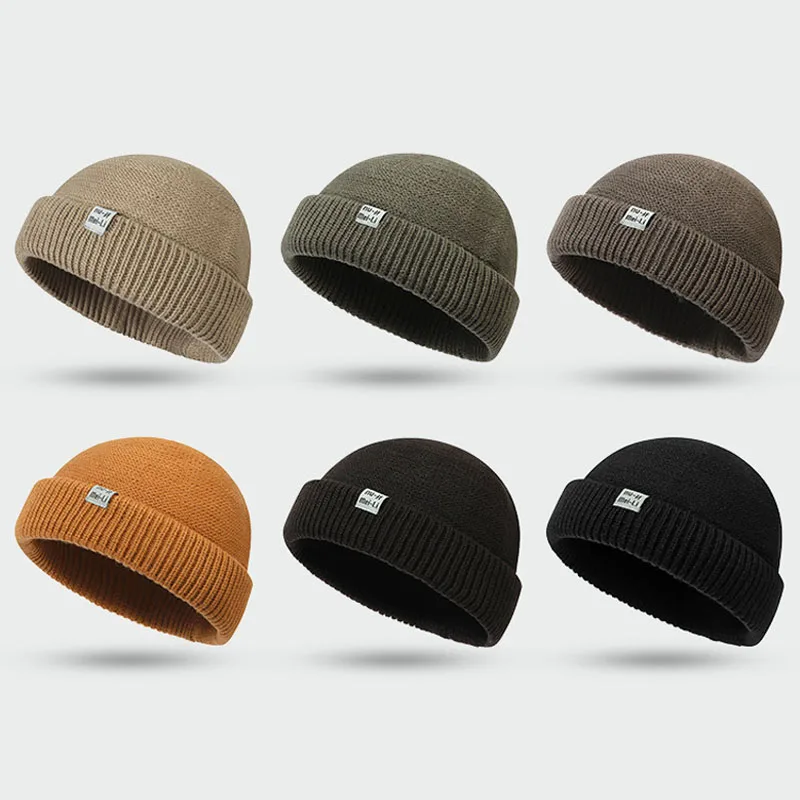 Hip Hop Beanie Knitted Hat Autumn Winter Brimless Baggy Melon Cap Windproof Outdoor Ski Hiking Hat