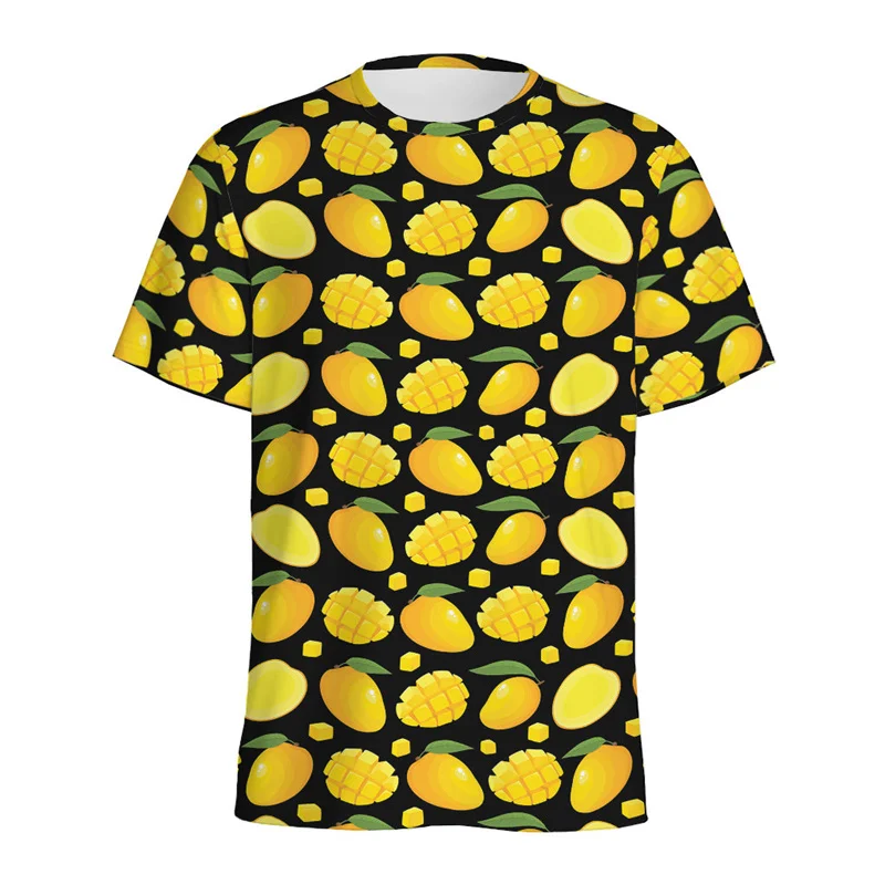 Cute Cartoon Apple Mango Pattern T-shirt For Men 3D Printed Fruit T Shirt Women Loose Short Sleeve Street Round Neck Top Tees