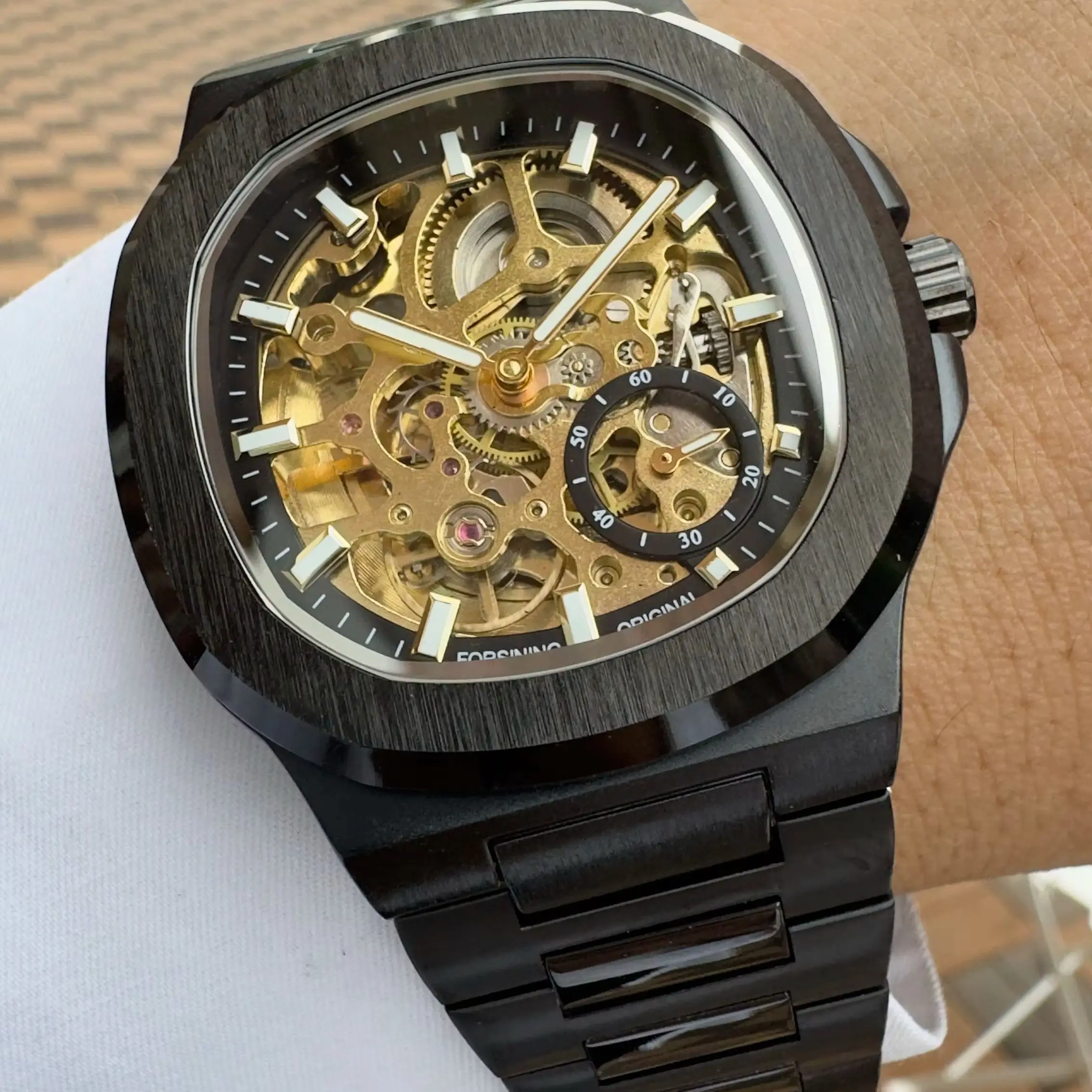 Forsining Luxury Mechanical Watch for Men Fashion Square Skeleton Automatic Watches Stainless Steel Strap Business Wristwatches