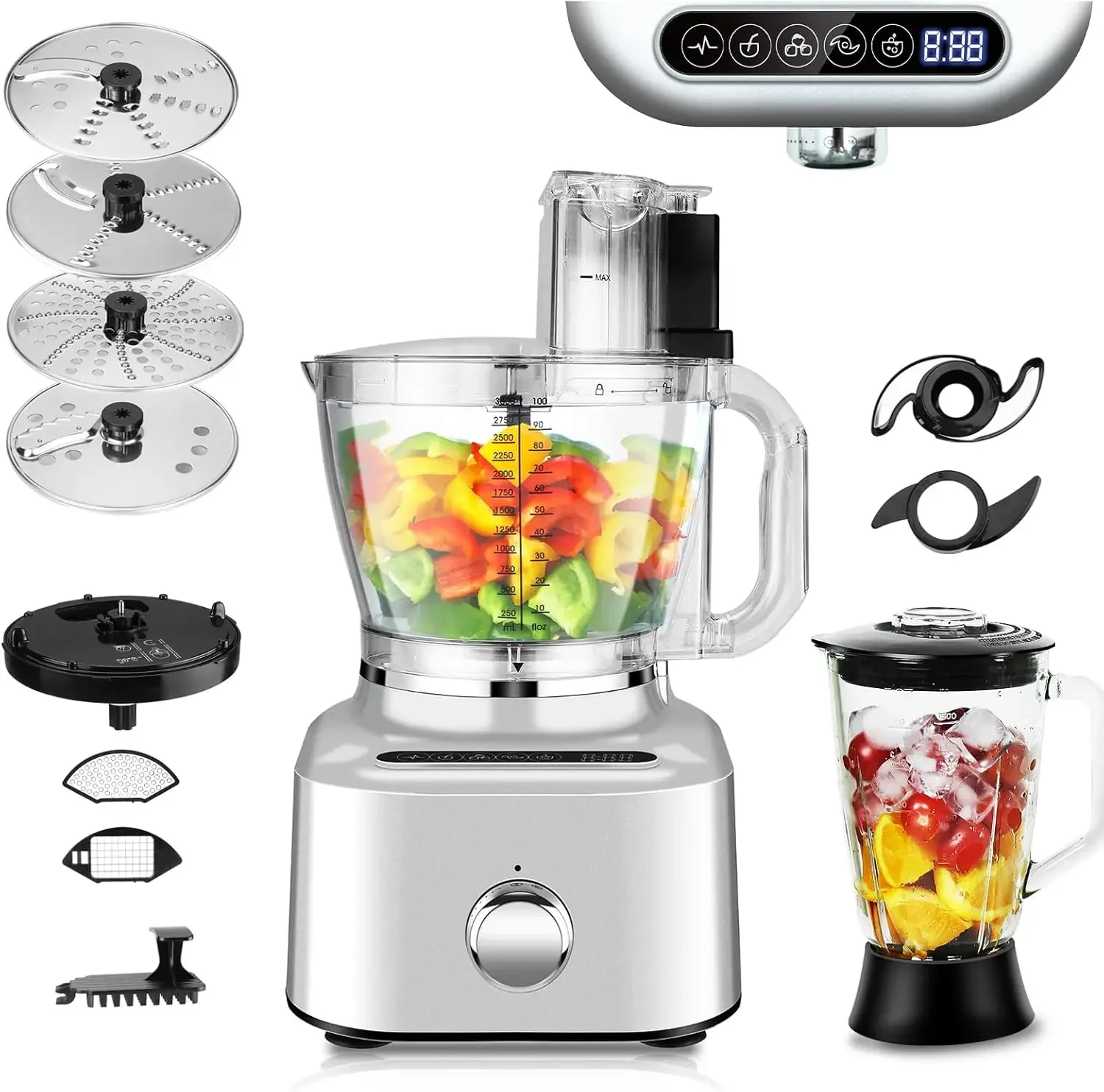 Homtone 16 Cup Food Processor, Aluminum-Diecast Blender and Food Processor Combo, 5 Preset Modes Vegetable Chopper Electric