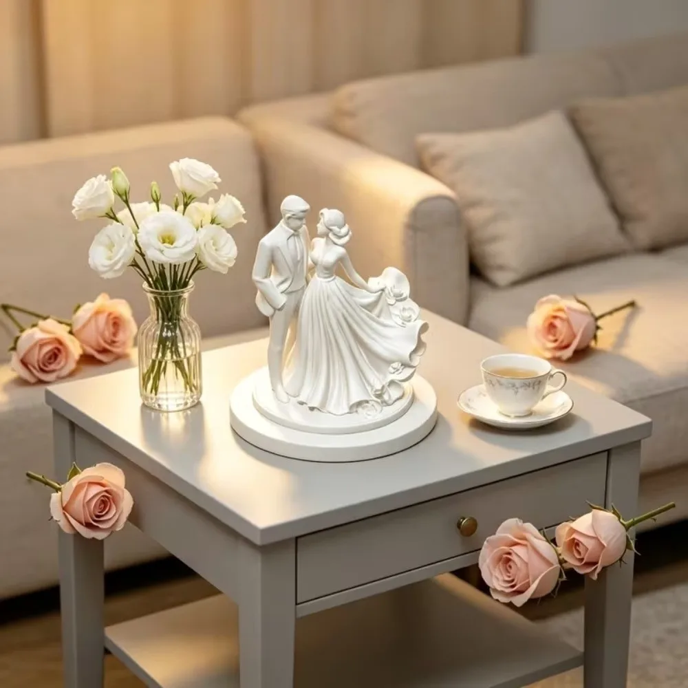 Cake Statues Crafts Bride And Groom Sculpture Black and White Design Newlywed Couple Bride And Groom Statues