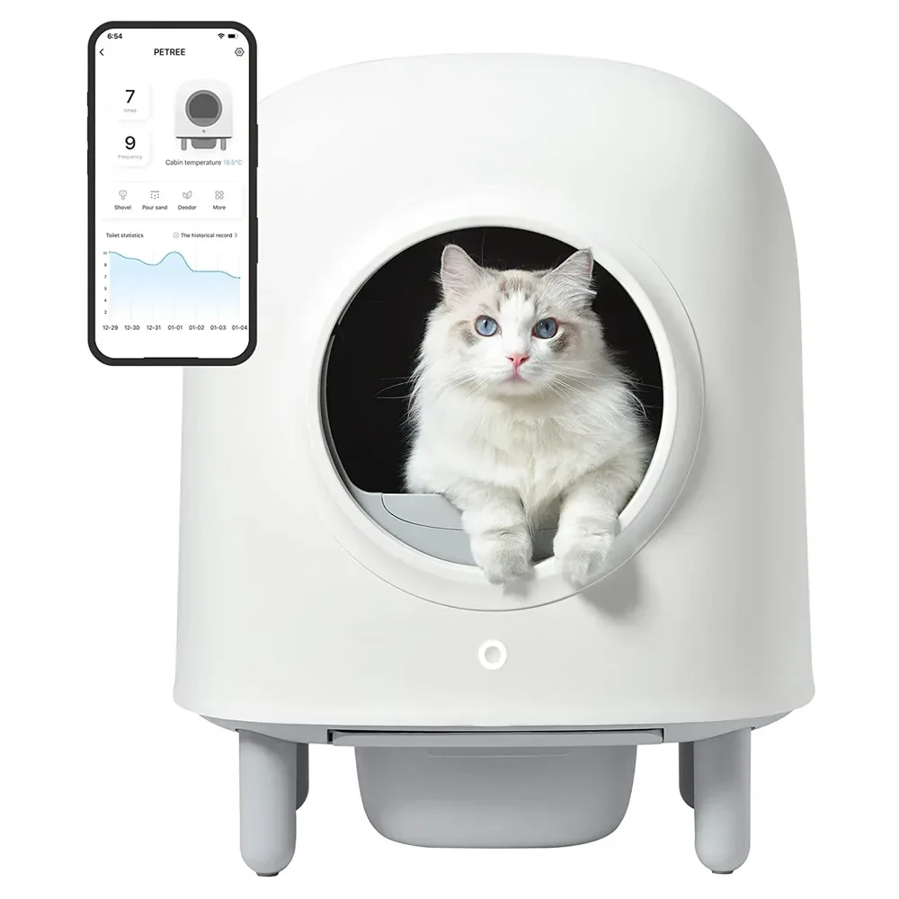 

Автоматический самоочищающийся кошачий наполнитель Petree, закрытый лоток для домашних питомцев, туалет для кошек, умное приложение, удаленный песочный ящик