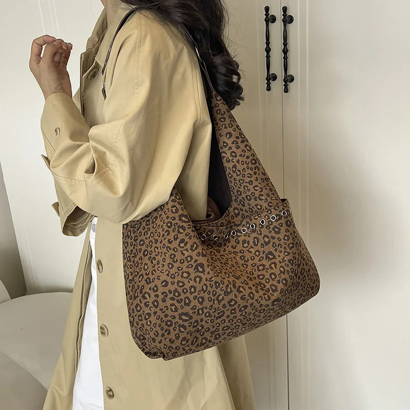 Velvet Women Shoulder Bags Large Capacity Leopard Print Ladies Hobos Handbags Casual Shopping Bag Blue Big Totes Bolsa Feminina