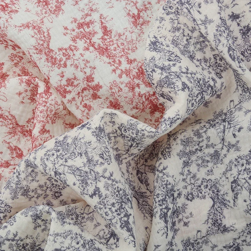 135x50/500 سنتيمتر الرجعية القطن الخالص الصغيرة الأزهار طبقة مزدوجة كريب النسيج لخياطة المنزل الملابس منامة اليدوية DIY بها بنفسك النسيج