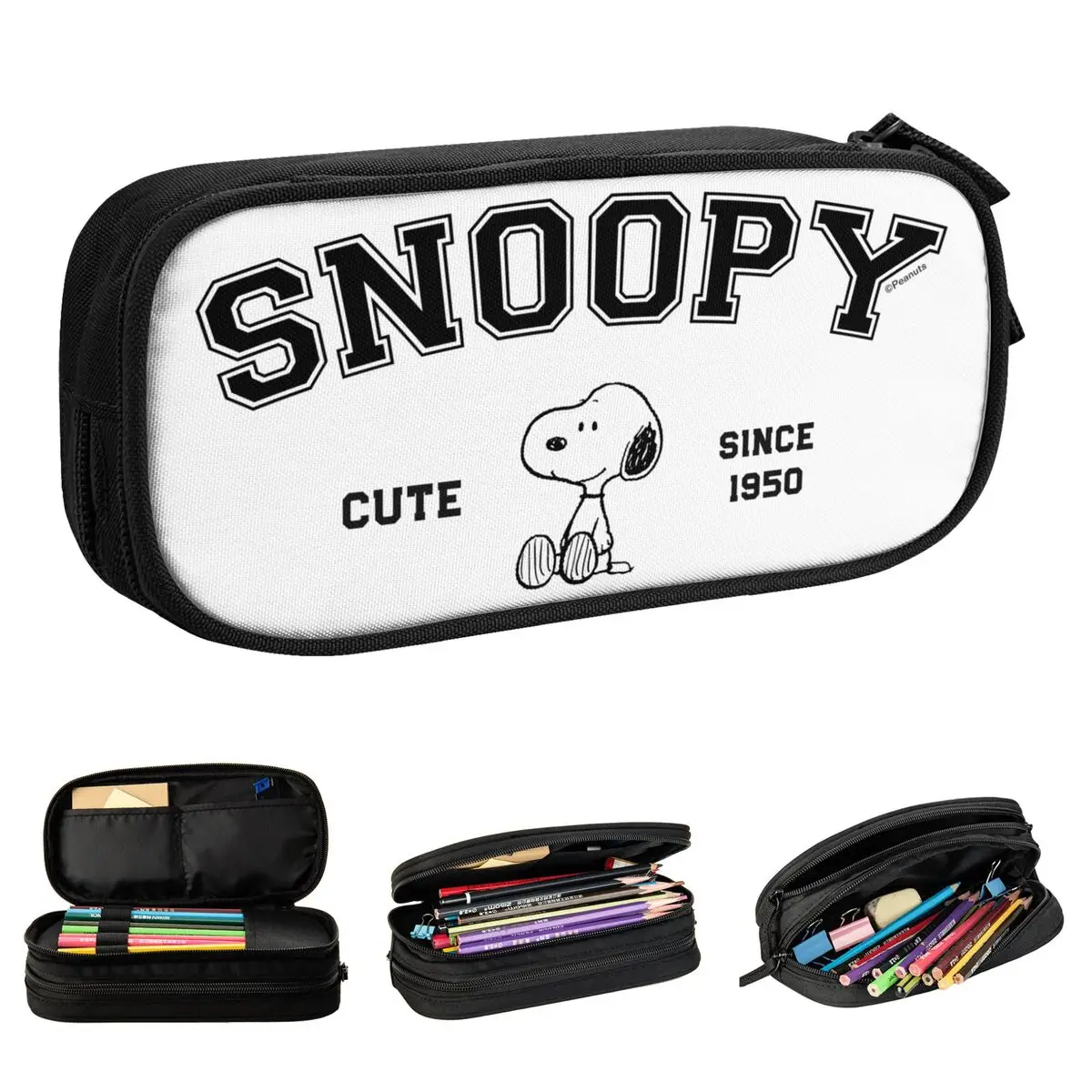 Komiczne orzeszki ziemne Vintage Snoopy pudełko na długopis dwuwarstwowa duża pojemność akcesoria szkolne uroczy pies z kreskówki piórka