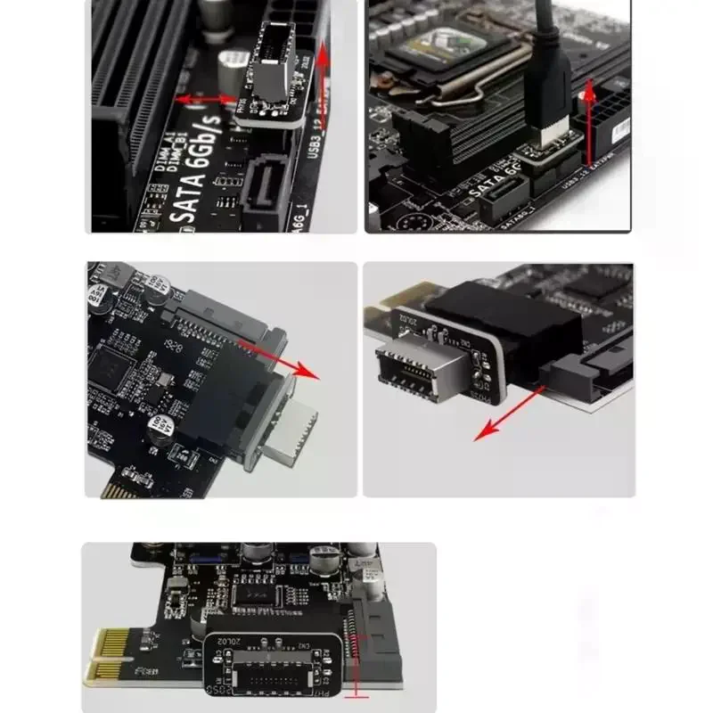 USB 3.0 Type-E Female To 19-Pin Male Adapter For Internal Motherboard Connection - Vertical Header Splitter For Type C