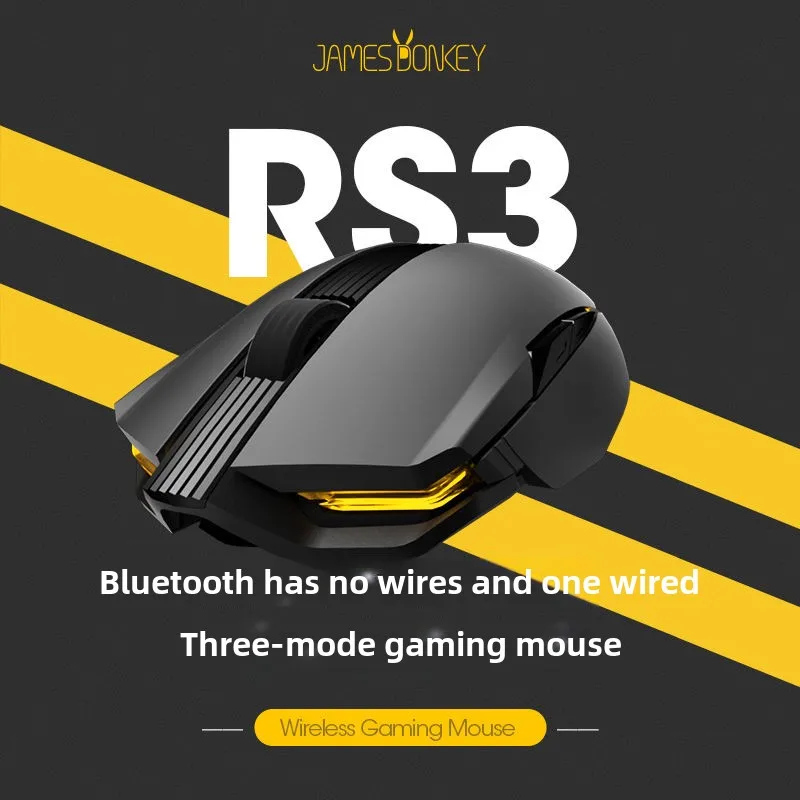 James Donkey RS3 Wireless Tri-mode 2.4G Bluetooth Rechargeable Pixart 3375 Esports Lightweight Ergonomic  Gaming Mouse