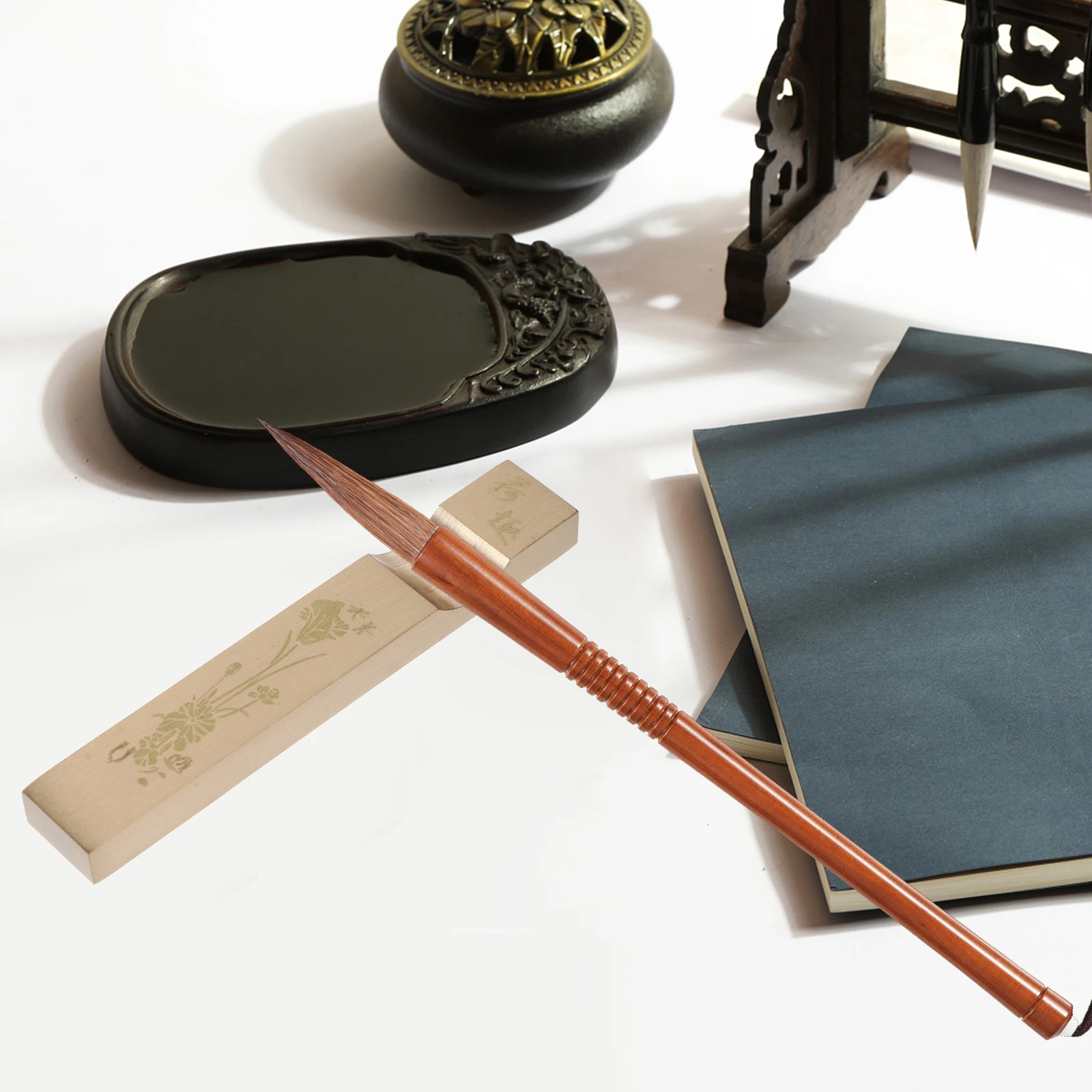 

Brass Paperweight Brush Holder Chinese Calligraphy Office Desk Decor Paperweights for Metal Solid