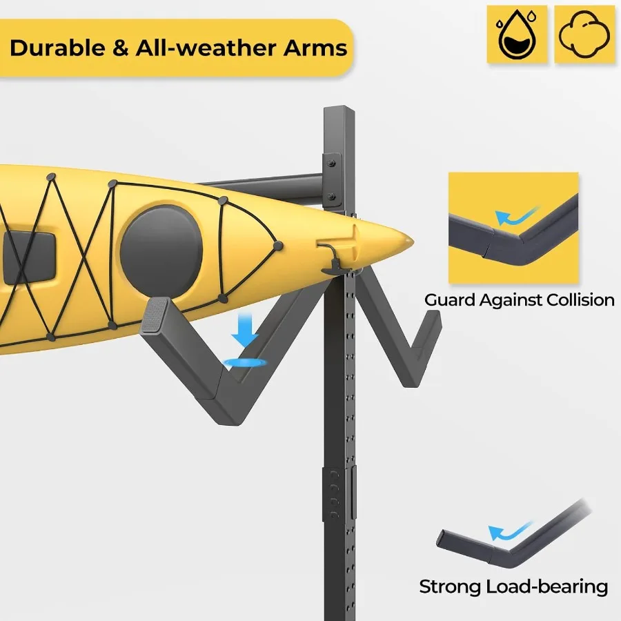 رف تخزين كاياك قابل للتعديل قائم بذاته على الجانبين، حامل كاياك متين مع عجلات قابلة للقفل للغار الداخلي والخارجي #4