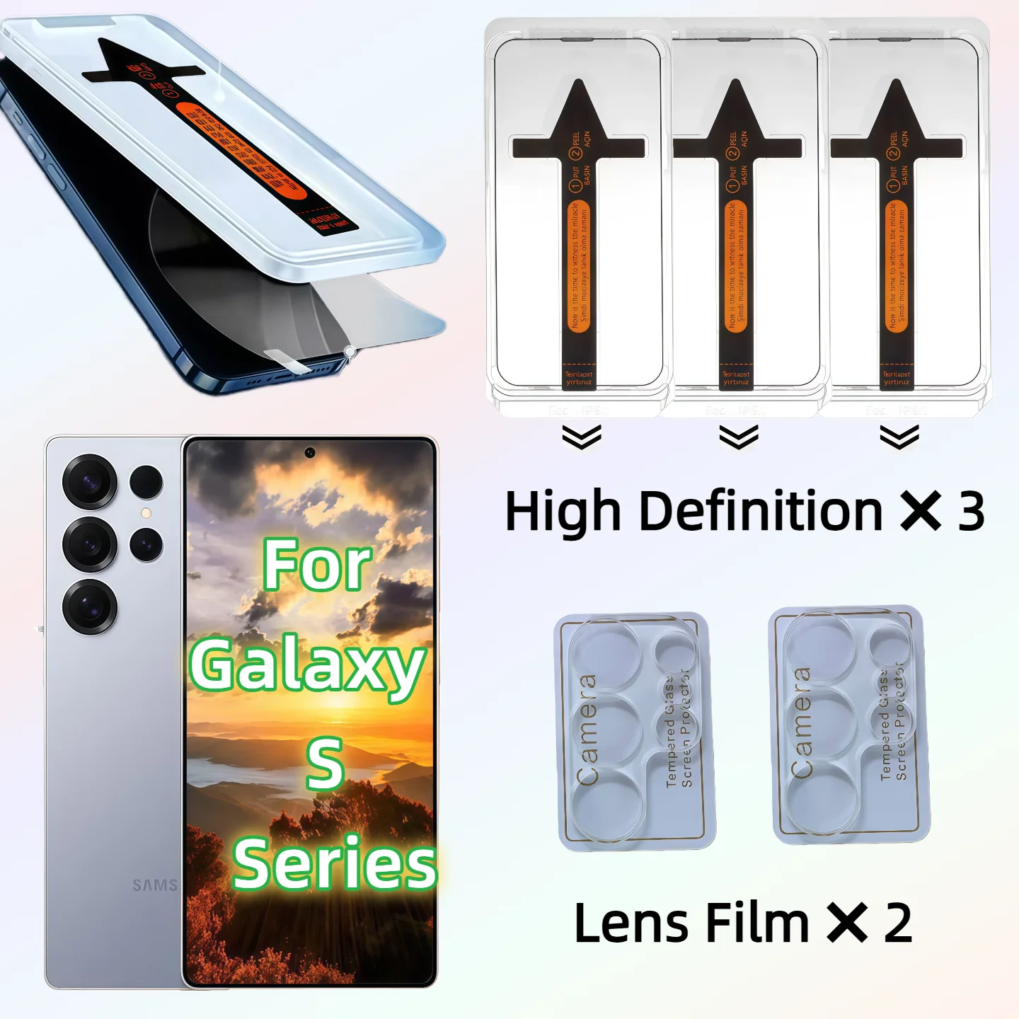 

3PCS Screen Protector for Galaxy S25/S24/S23/S22 Plus Ultra with HD Tempered Glass + 2PCS Rear Camera Lens Protector