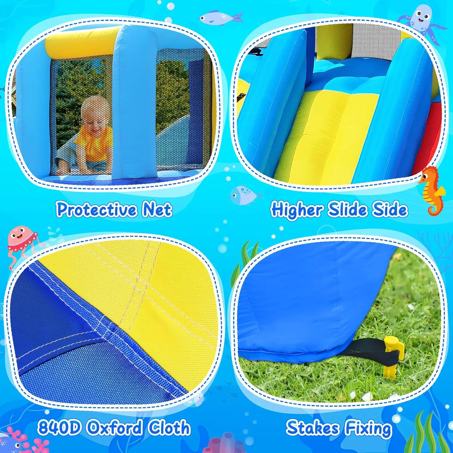Water Bounce House for Kids Ages 3-10 - Extra Large Inflatable Bouncy Castle with Double Slide and Long Water Slide, 550W Air Blower, Ball Pit, Swimming Pool, Climbing Wall, Ideal for Birthday Parties & Events view 5
