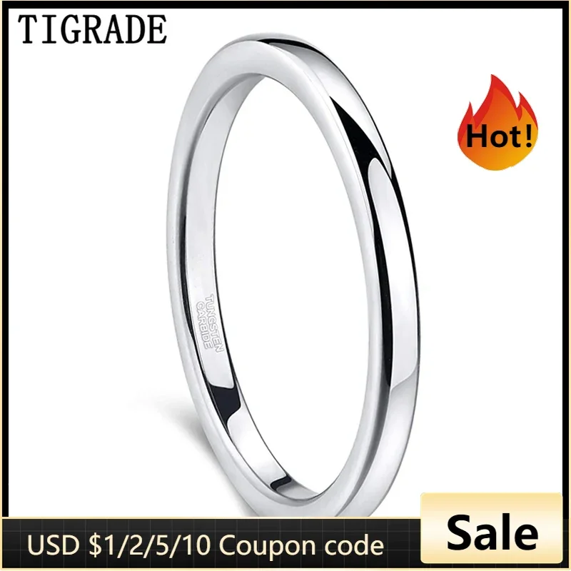 TIGRADE Tungsten 2mm Thin ring for Women Polished Black Gold Rose Gold Silver Color Matt Fashion Female Ring for Daily Party