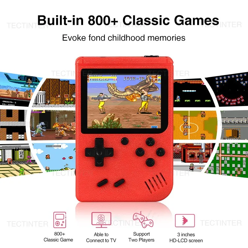 800 IN 1 Retro Handheld Game Player Video Game Console TV Game Console AV Out Mini Portable 8Bit Game Console for Kids Gift