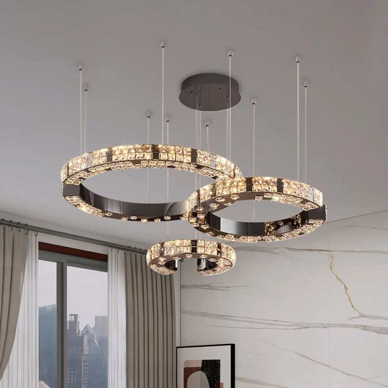 

New Release Stainless Steel Crystal Chandelier - Luxurious Black K9 Crystal For Living Room, Bedroom, Hall Decor Lighting