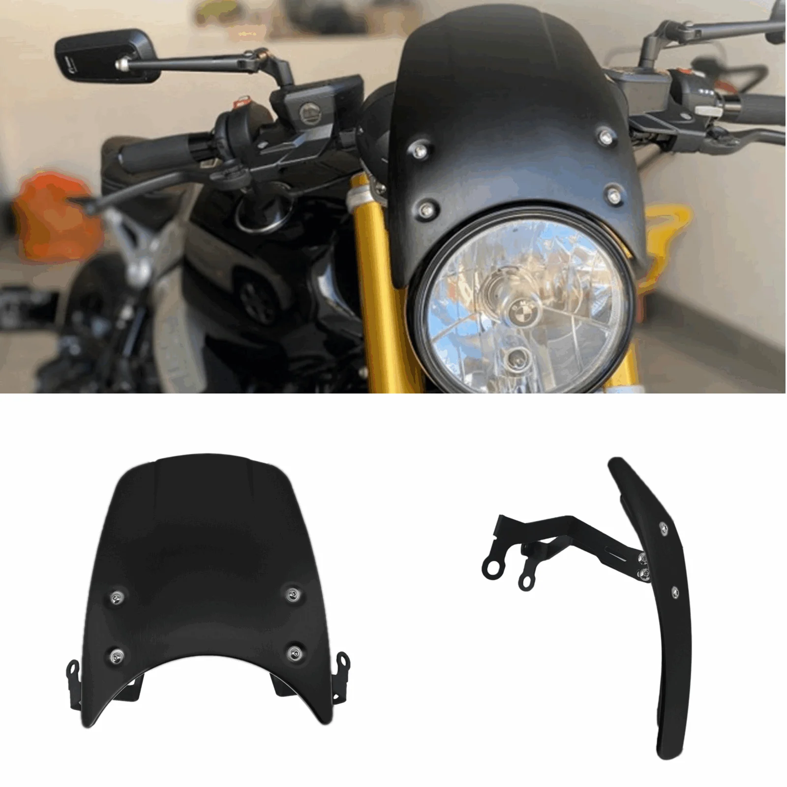 

Aluminum Headlight Fairing Windshield Windscreen For BMW R Nine T 2014-2019