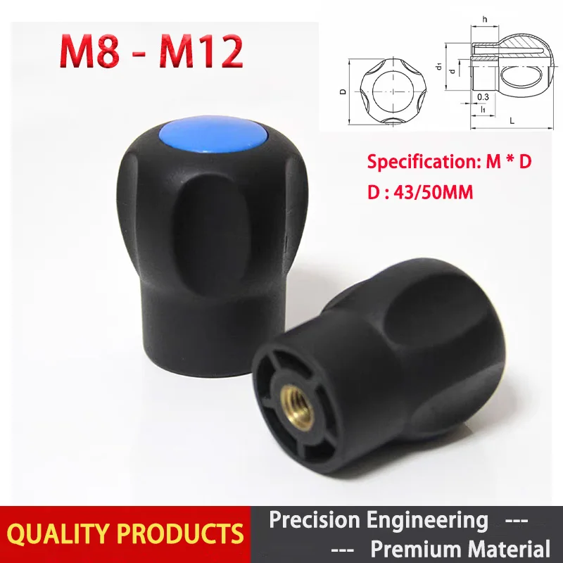 

1pcs Five Angle Corrugated Knob E-LHAT19-M8 M10 M12-D43 D50 Nylon Five Star Handle Plastic Ball Handle