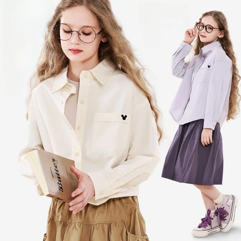 ディズニー女の子綿シャツ春秋の新スタイル子供カジュアルアウター長袖純綿トップ大きな子供向け