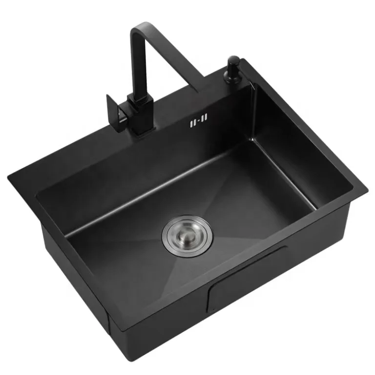 Wholesale Factory  Luxury 304 Stainless Steel Single Basin Kitchen Sink Modern Black Nanomaterial  Durable Square S