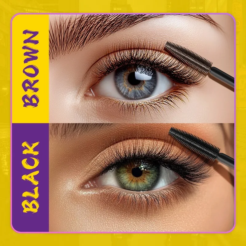 4D 블랙 브라운 마스카라 브라운 마스카라 두꺼워지는 연장 컬링 방수 섬유 연장 리퀴드 마스카라 옐로우 튜브 1개