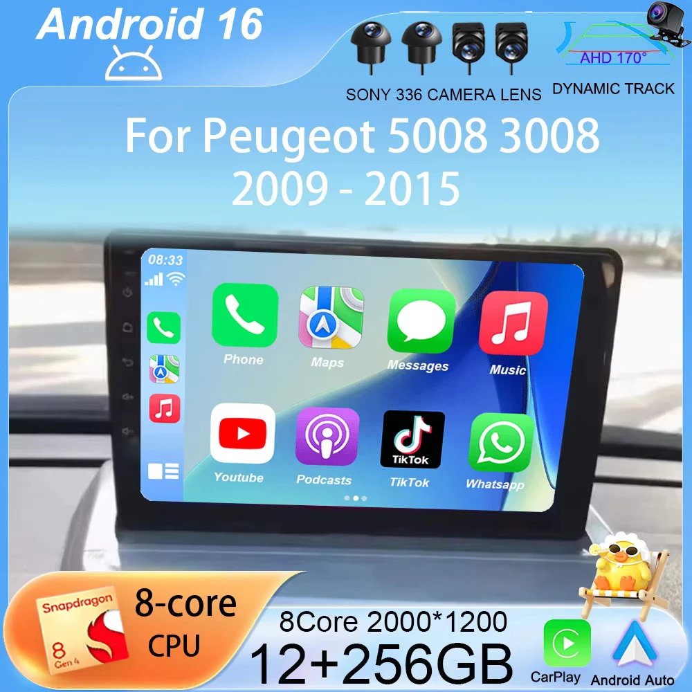 

Wireless Carplay Auto Car Radio Android 16 For Peugeot 5008 3008 2009-2015 Audio GPS Navigation Multimedia Video Player Stereo