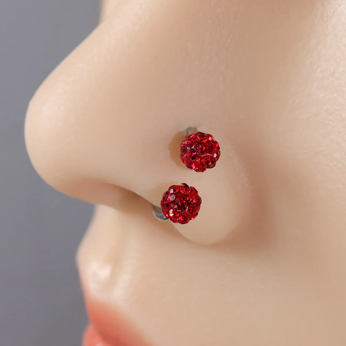 Colored Crystal Ball C-Shape Horseshoe Nose Ring Earrings