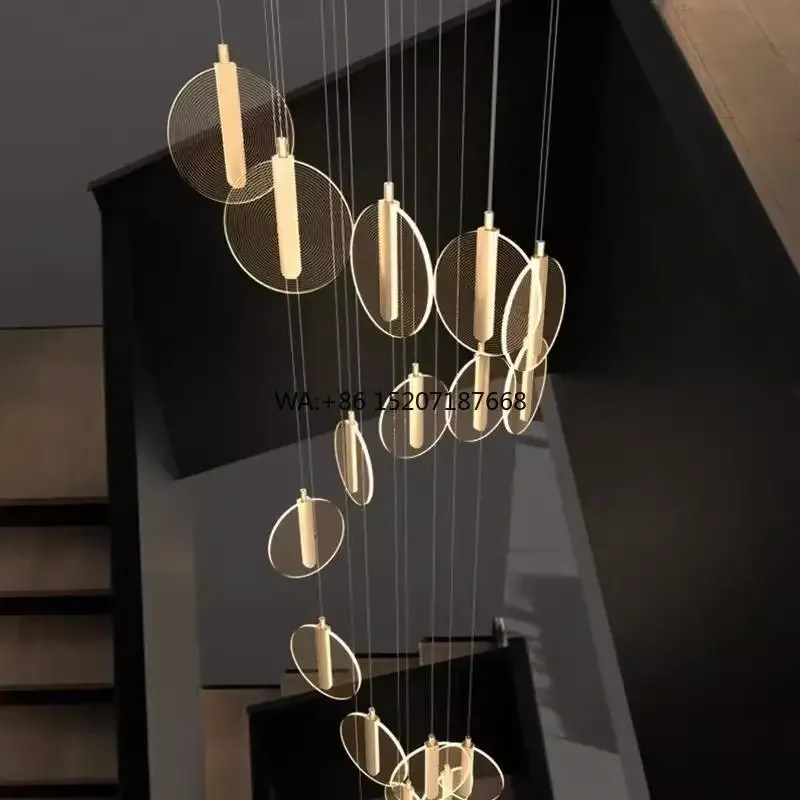 Modern Luxury Nordic Squared Stair  Simple Atmosphere Light for Hotel Villa Loft Living Room Rotating Long Feature