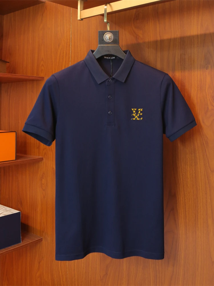 

Faionable Slim Fit ort Sve irt Stand Collar f Sve Men's T-irt Busin Casual Cotton Polyester Blend Su...