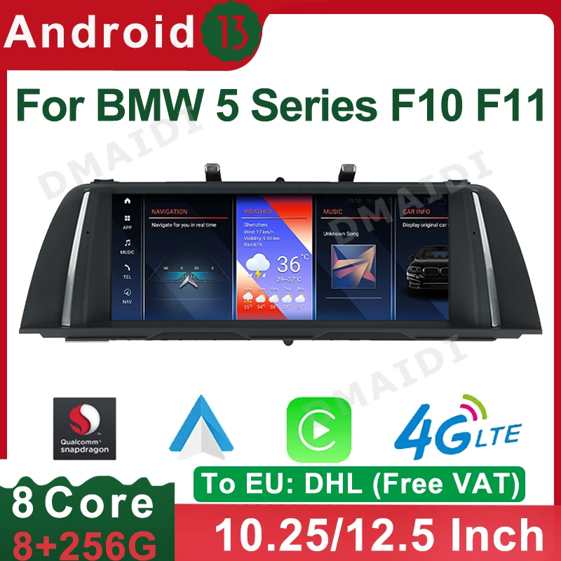 10.25" 12.5" Snapdragon Android 13 GPS Navigation 8+128 / 256G Screen For BMW 5 Series F10 F11 2011 - 2017 CIC NBT Carplay Auto