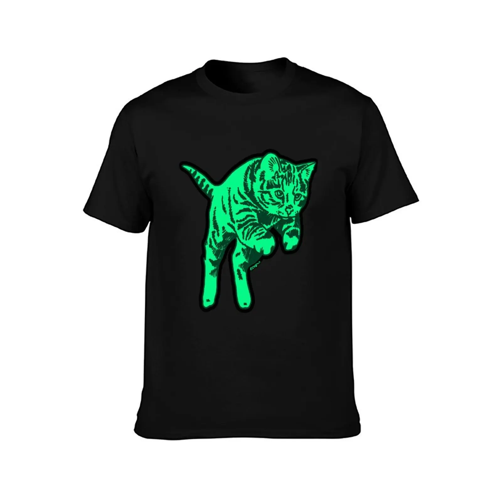Ghost Cat in Mint T-Shirt Lightweight Basic Short Sleeve Shirt