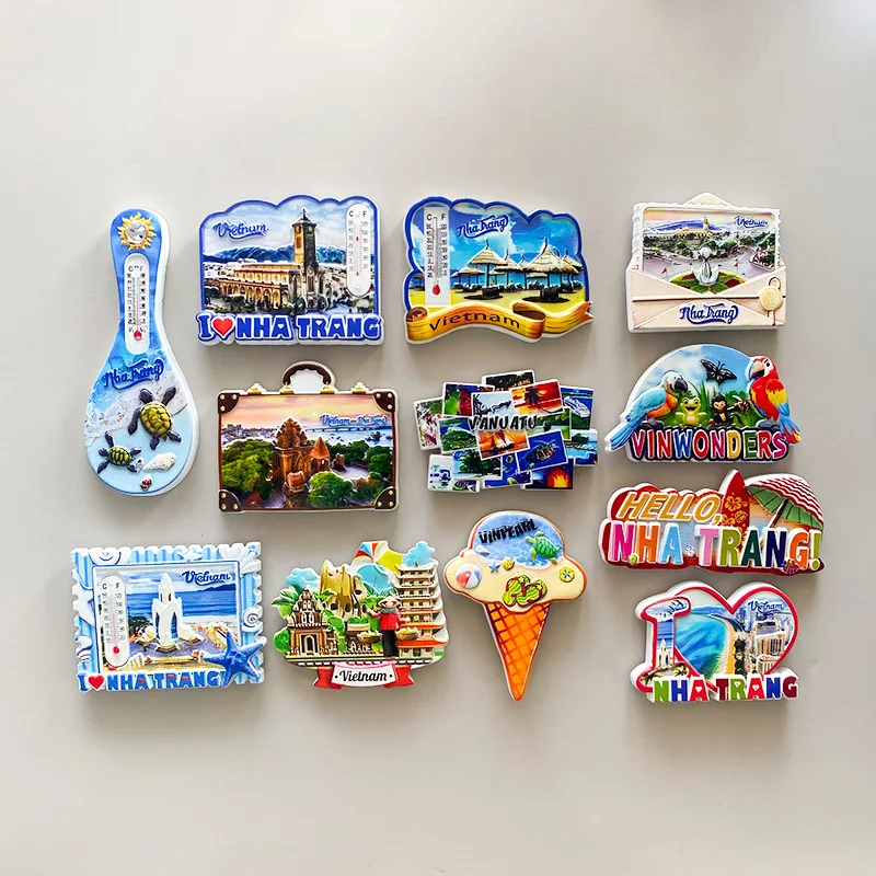 

Vietnam Nha Trang Fridge Magnets, Featuring Historical Buildings, Beach Scenes & Local Elements, Cute Home Decor Refrigerator