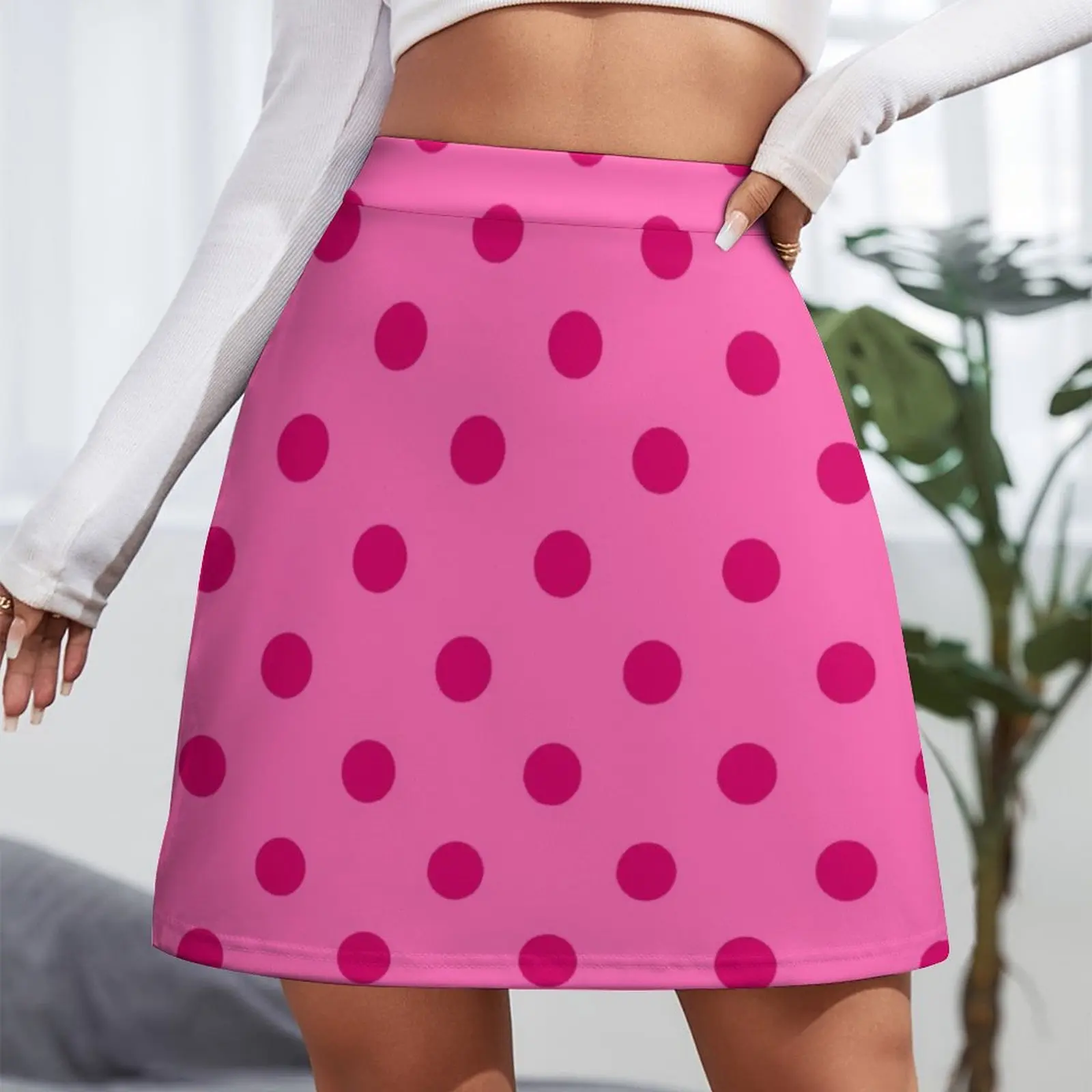 Large Dark Hot Pink Polka Dots on Light Hot Pink Mini Skirt Skirt satin new in dresses