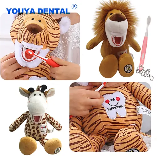 Cepillado Dental Plu demostración con cepillo de dientes para niños aprendizaje cepillado modelo de dientes animales lindos odontología regalo para niños