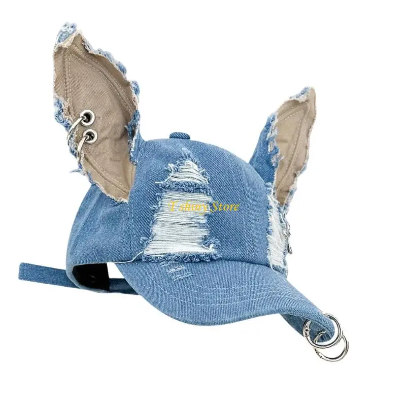 N58F Women Distressed Truckers Hat 3D Cats Ear Sun Hat with Adjustable Strap Daily Use