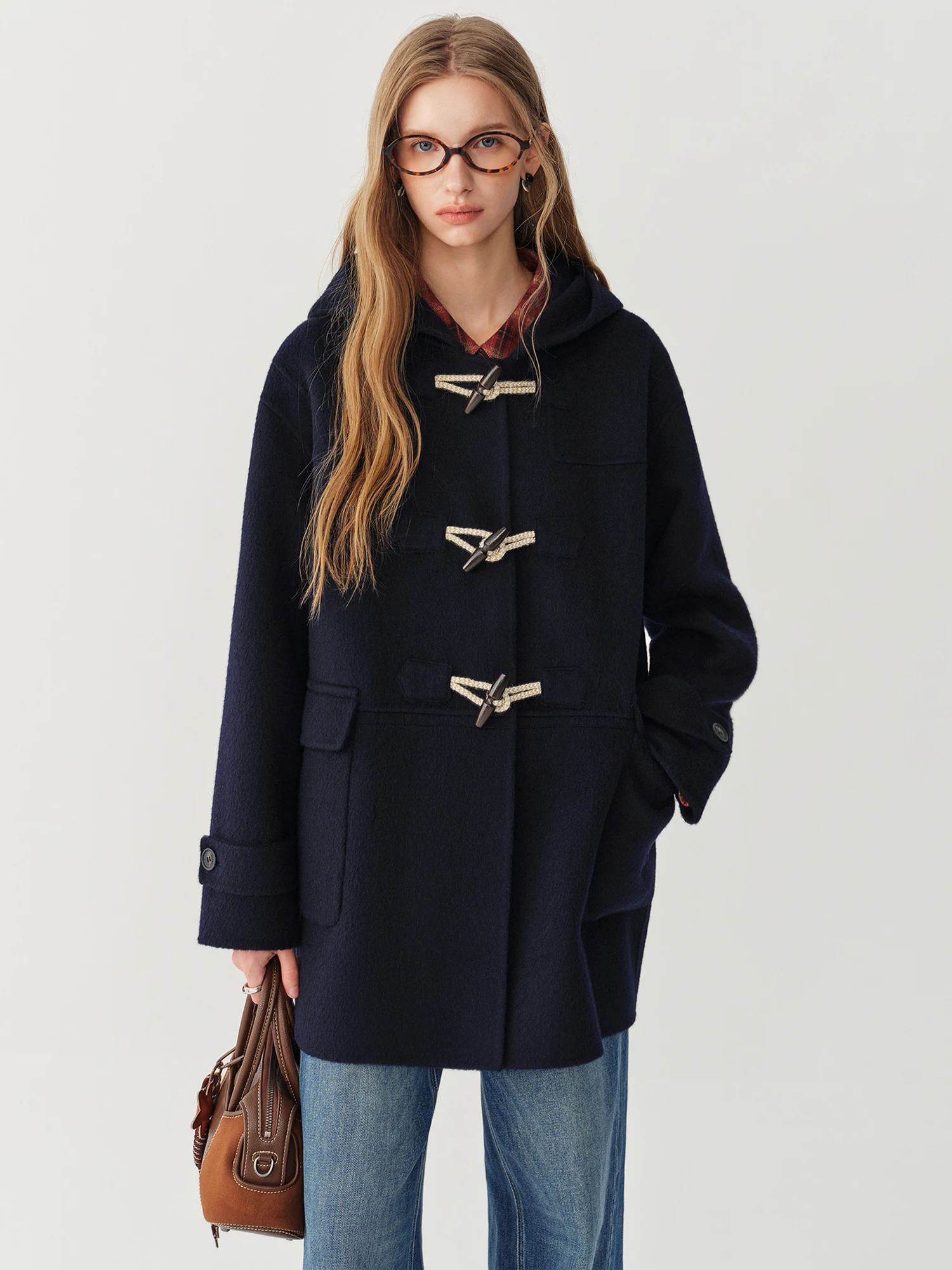 FSLE Preppy Style Double-sided Wool Coat with Horn Buttons Women's Wool Coat 2026 New Style Mid-length Age-reducing Leisure