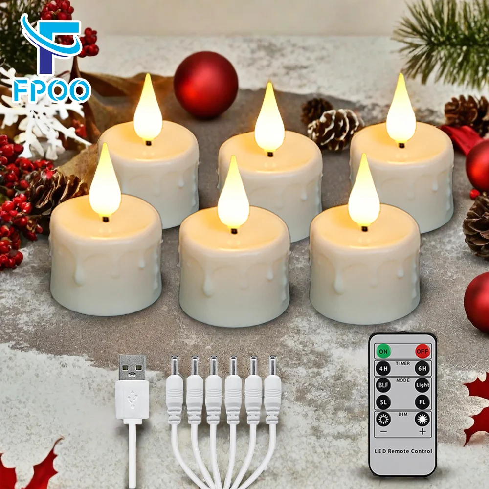 

6 PCS Rechargeable Candles by USB Timer Remote LED Candle Flickering Flames Valentine's day Birthday Home Decoration Tealights