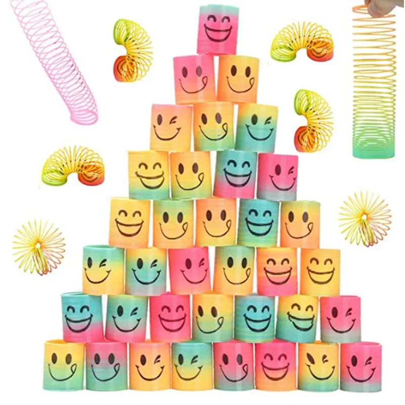 12Pcs Magic Springs Circle Toys Children Birthday Party Favors Rainbow Giveaway Gifts Souvenir Kindergarten Guest Pinata Fillers