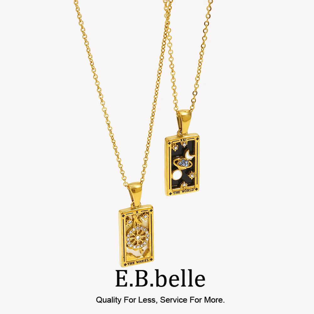 E.B.belle In Wheel World Tarot O-Chain Becklaces Stainless Steel 18K Gold Plated Jewelry Accessories For Women Gift