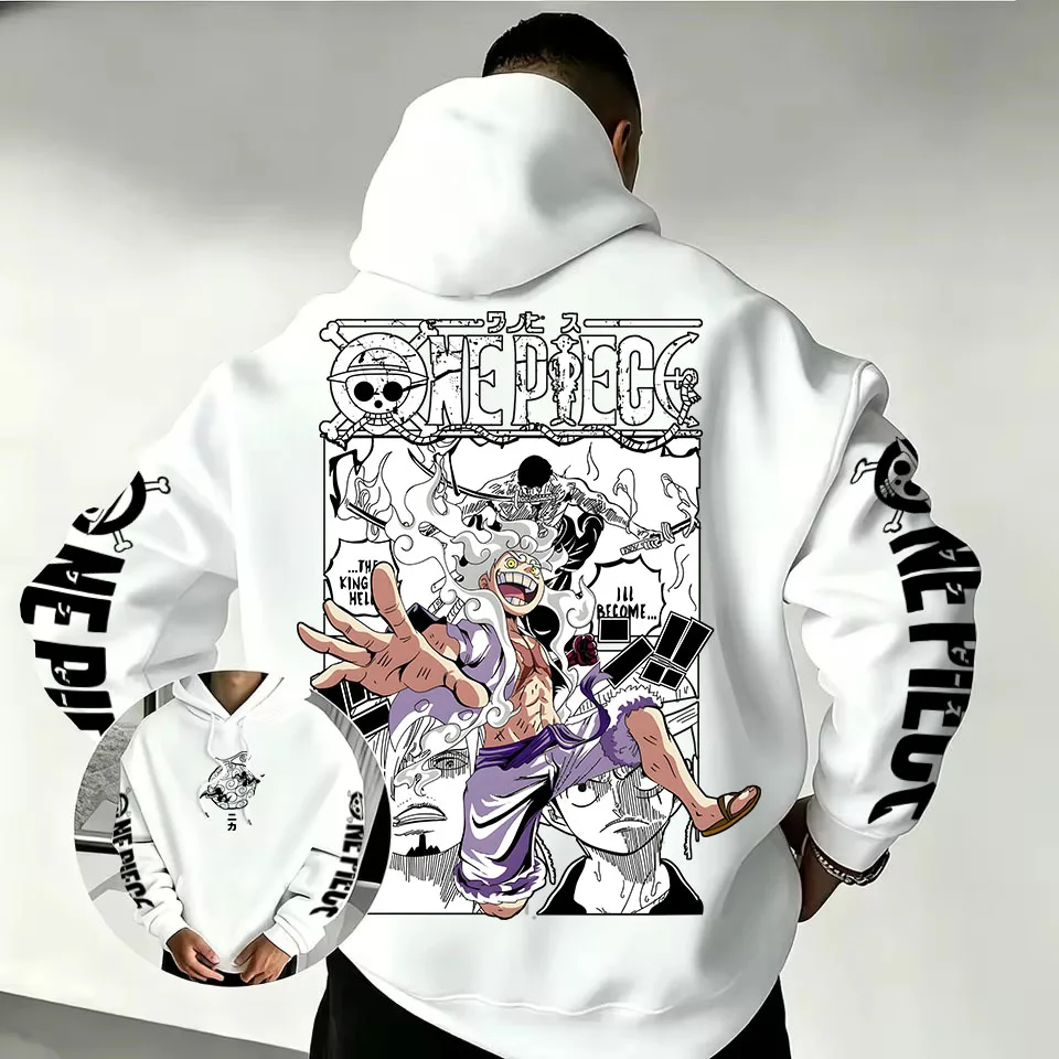 One Piece Luffy Gear 5 Zoro Sanji Hoodie 2026 New Japanese Anime Fashion Y2K Casual Sportswear Men's Couple Hooded Sweatshirt