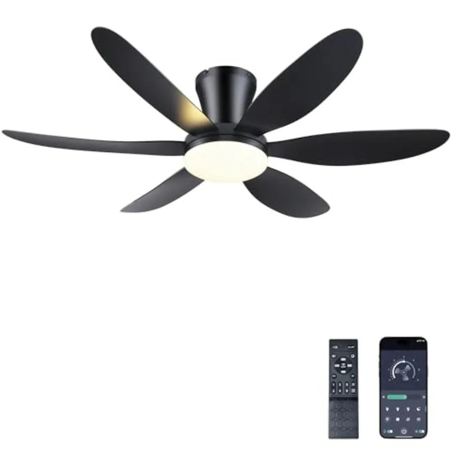 

Ceiling Fans with Lights, 42" Low Profile Ceiling Fan with Light and Remote Control, Flush Mount, Reversible, Dimmable, Noisele