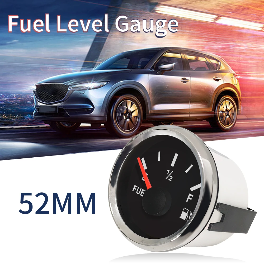 ELING 52mm (2'') Universal Waterproof Fuel Level Gauge Meter Adjustable Signal with Red Backlight 12V 24V for Car Boat Yacht