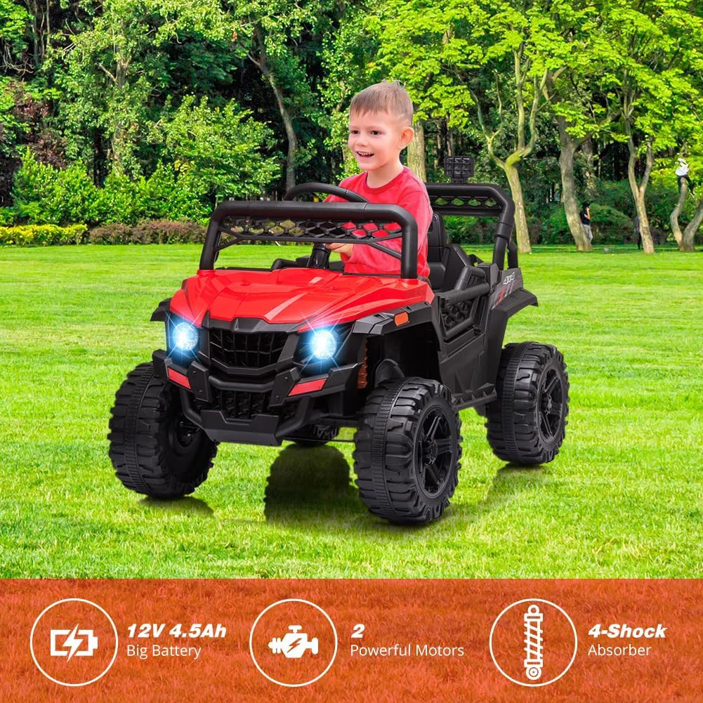 Electric Off-Road Kids Ride-On Car 12V Kids Truck w/Parent Remote Control, Spring Suspension, LED Lights, AUX Port, Music