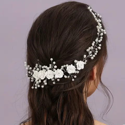 AiliBride Long Flower Pearl Hair Comb Bridal Hair Accessories Wedding Headpiece Hair ornaments Bride Women Hair Jewelry Handmade