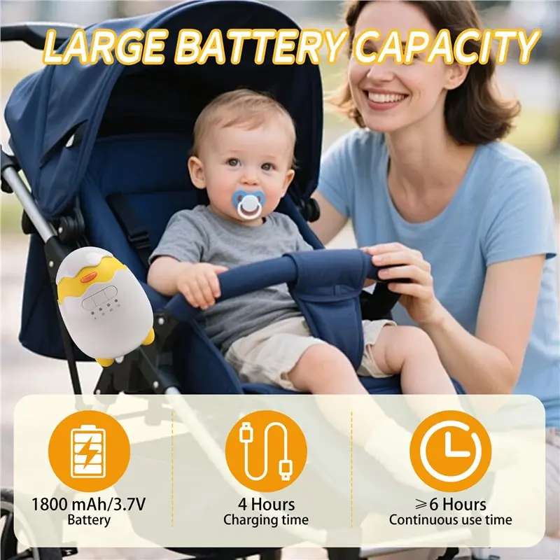 A84E-Rechargeable Baby Rocker Featuring 5 Vibration Speeds& 4 Timer Modes, Portable Bouncer With Memory Function For Strollers